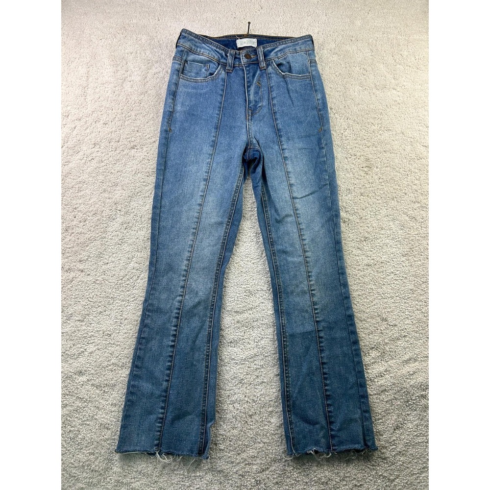 Sky and Sparrow Jeans Womens 1 Blue High Rise Straight Leg Raw Hem Vintage Style